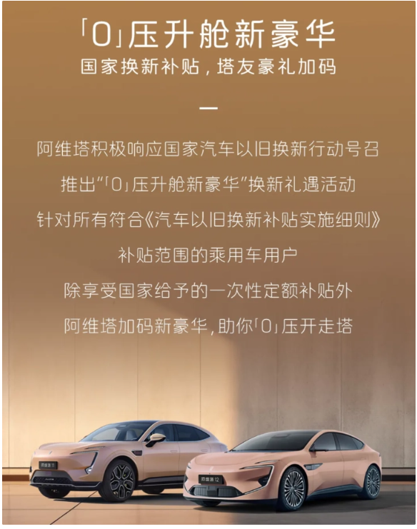 阿维塔以旧换新：0 首付 5 年期限金融方案、限时 6000 元置换补贴